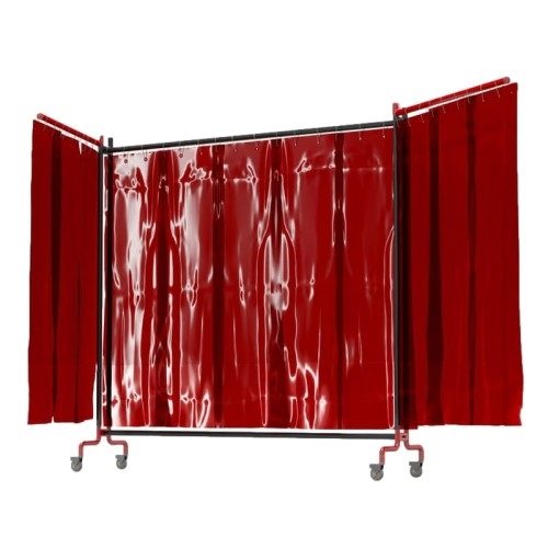 Red Heavy-Duty Portable Welding Curtain with Castors & Side Arms