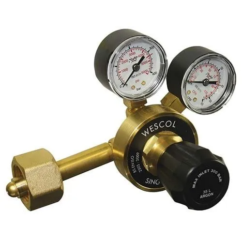 Wescol Argon Two Gauge Single Stage with NEVOC Inlet Connection 0-35L/Min Outlet