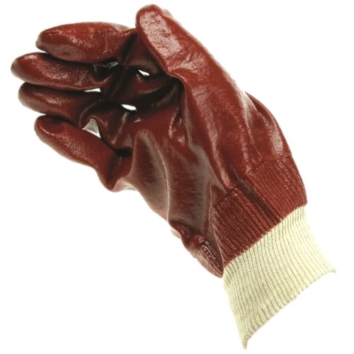 Red PVC Fully Coated Knit Wrist Gloves Size 10